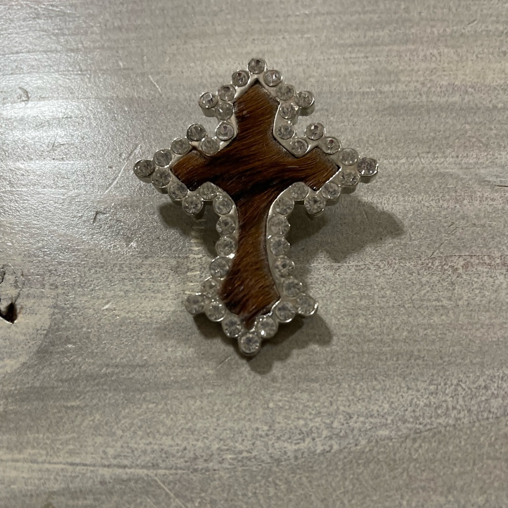 Blingy Cowhide Pendant Cross- Can clip to a number of items!
